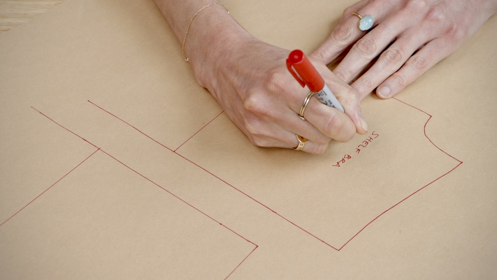 Interior view of completed shelf bra with foam cups inserte