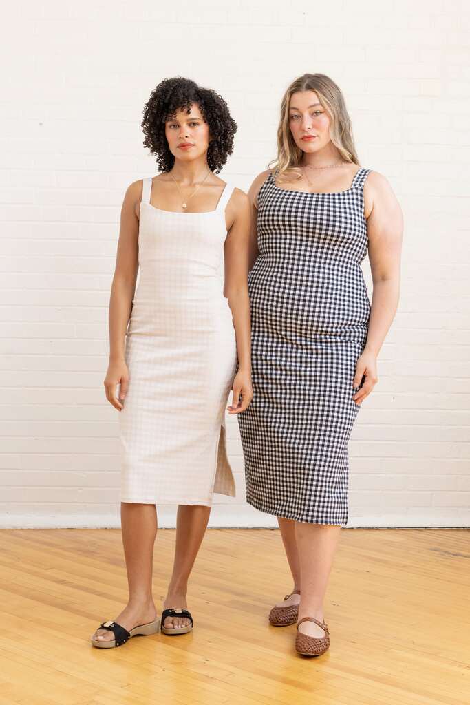 Women modeling citron dresses