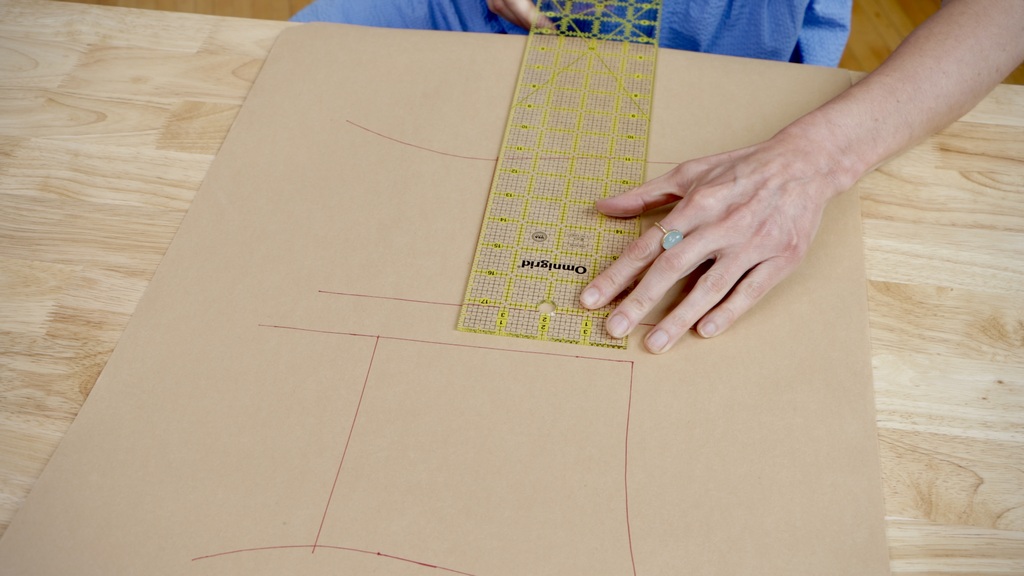 Pattern pieces showing bodice and partial lining placement for shelf bra construction