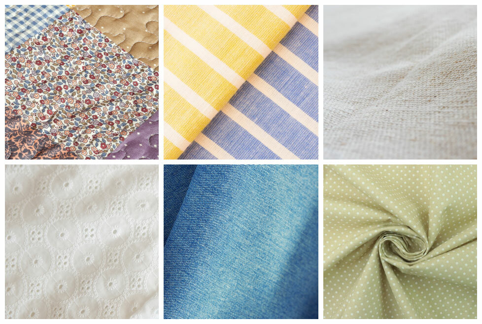 [image-10: A collection of completed garments made from different cotton fabrics, showing the versatility of cotton across various styles] -Variety image