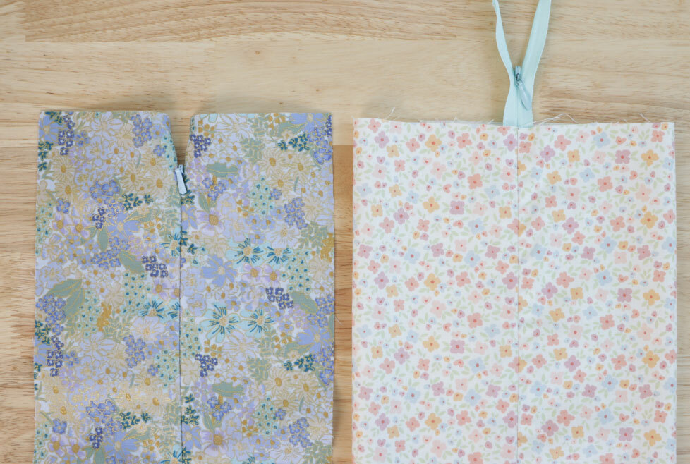 [image-03: close-up of a gap at the top of a zipper installation compared to a properly finished top edge]