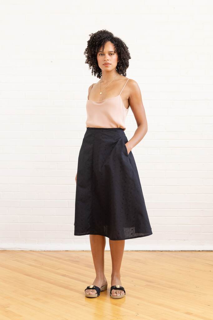 Woman wearing black Arbor skirt